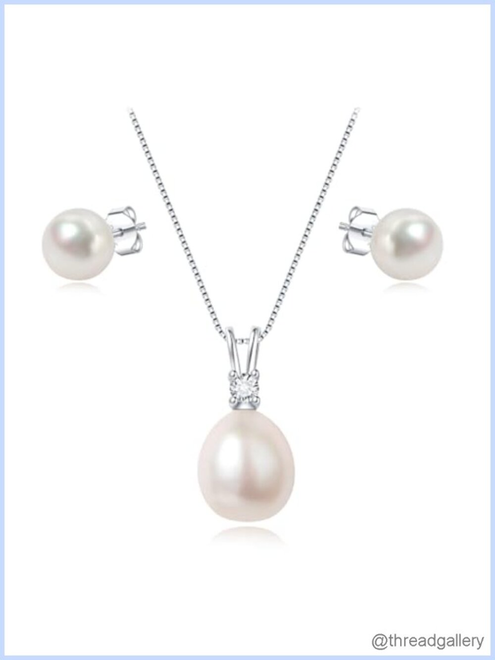 Freshwater Pearl Necklace & Stud Earrings Set 925 Sterling Silver